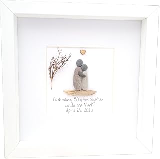 Pebble Art Couple Wedding Anniversary Milestone Personalised Gift - Pearl, Golden, Ruby, Silver