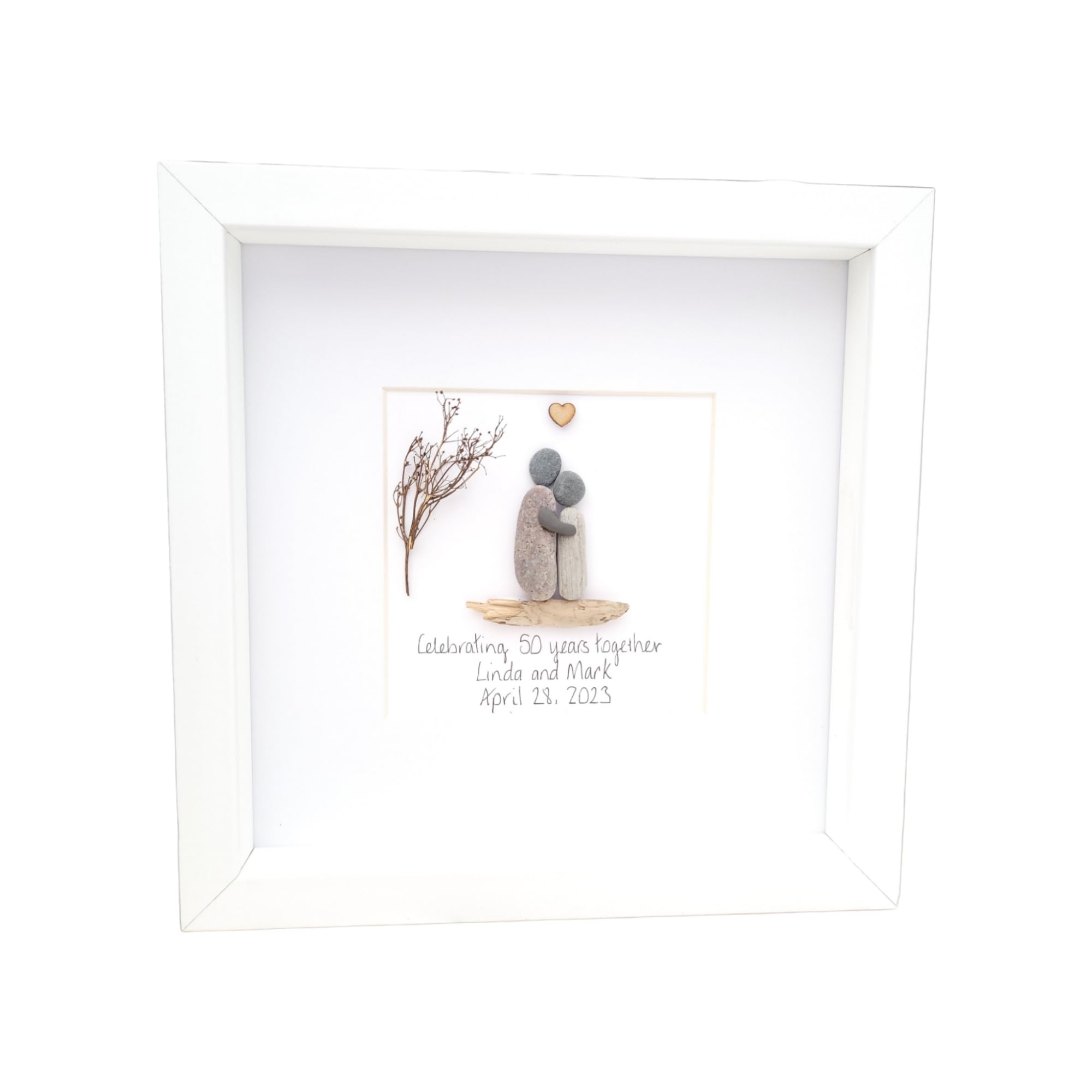 Wedding Anniversary Personalised Gift Couple Framed Pebble Art Pearl Golden Ruby Silver 23 x 23 cm