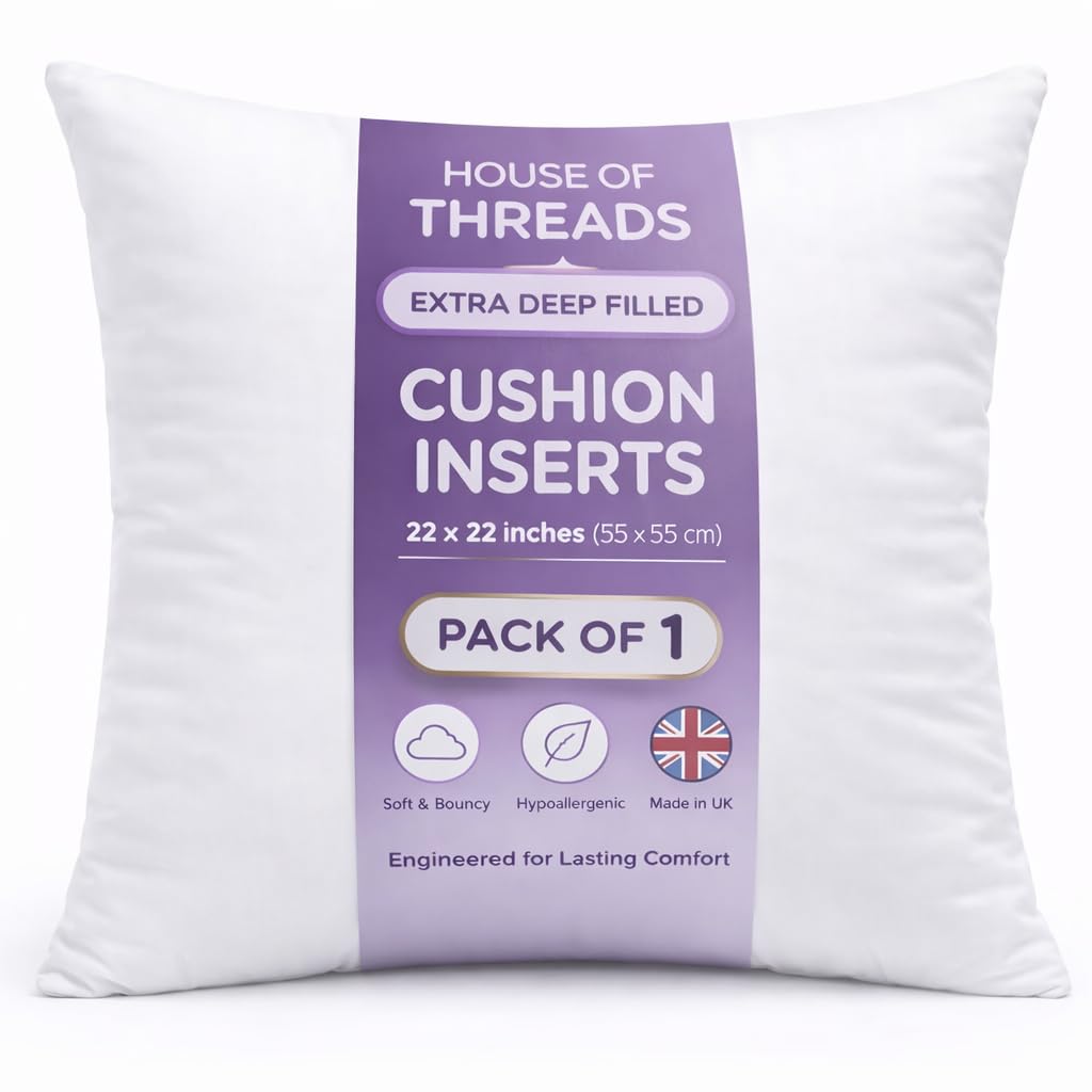 HT House Of Threads Luxury Large 22 x 22 Inch (55 x 55 cm) Cushion Inserts | Extra Deep Filled Hotel Quality Cushion Inserts | Premium Hollowfibre Throw Pillows | 1 Pack โ image 1
