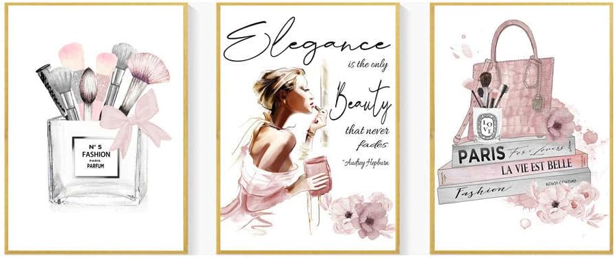HNZK Vogue Book Poster Fashion Wall Art Brushes Makeup Canvas Art Paintings Beauty Woman Prints Perfume Picture Paris Fashion Wall Decor 40x60cmx3/Unframed