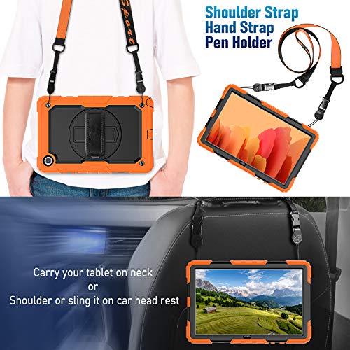 Timecity Case For Samsung Galaxy Tab A7 (10.4 Inch) 2020/2022, Sm-T500/ T503 Case, Durable Sturdy Case With Screen Protector Swivel Stand Hand Shoulder Strap Drop-Proof Galaxy Tablet A7 Case - Orange #TOP5