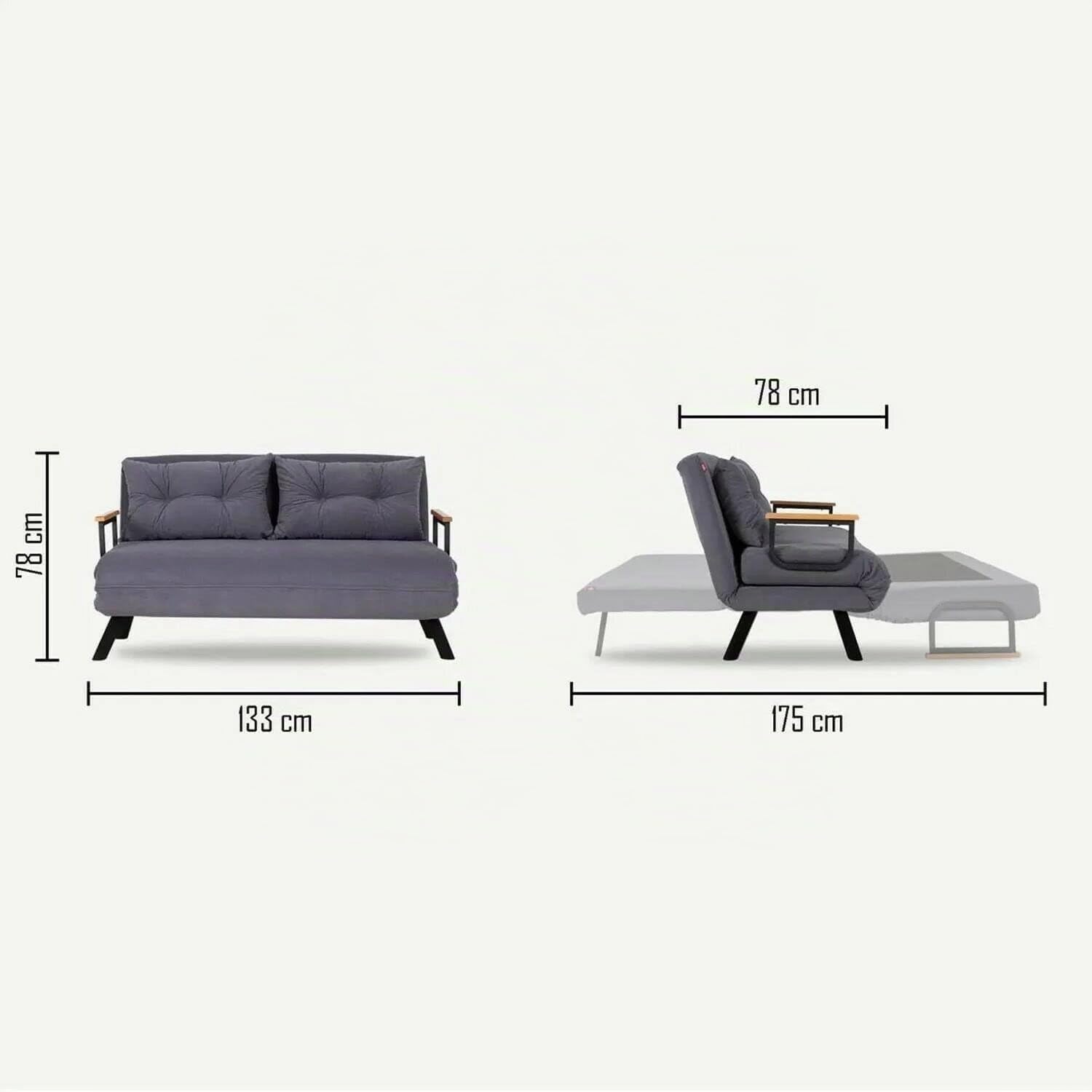 Dmora - Divano Letto 2 posti Merak, Sofà trasformabile, Divanetto per Ospiti, Poltrona Letto, 133x78 h78 cm, Sabbia