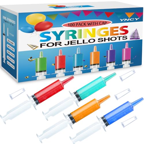 100 pack jello shot syringes with tip cap set party syringe bpa-free suringes shooters syringes for jello shots young halloween thanksgiving christmas bachelorette parties nurses graduation