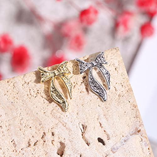 Beaupretty 100Pcs Women 3D Nail Charms Diamond Nail Bowknot Manicure Fingernail Bows Patches Ladies Gold Silver Bowknot Nail Art Decal #TOP3