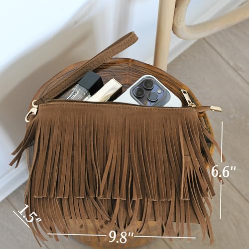 HOXIS Fringe Cross Body Bag Womens Small Shoulder Bag Top Zip Wristlet3