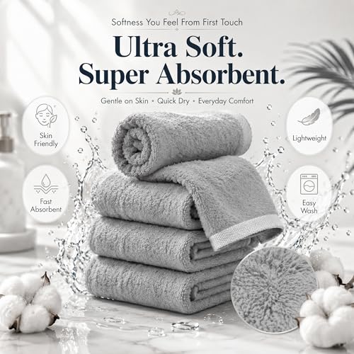 Image of Divine Casa Cotton Face & Hand Towel Set - 500 GSM Thick, Durable Bath Towels with High Absorbency for Daily Home, Bathroom & Travel Use - Pack of 4