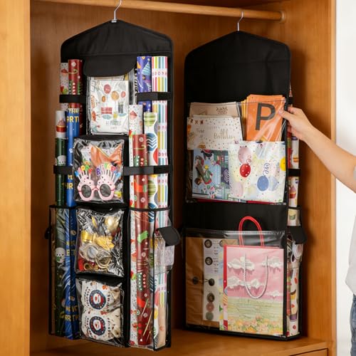 EOLIMEX Christmas Wrapping Paper Organizer Storage, Hanging Gift Bag Storage Organizer, Double-Sided...
