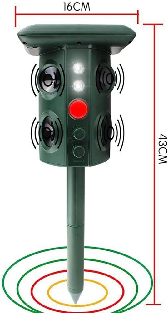 Repellente a ultrasuoni per esterni, con sensore PIR, repellente per animali da giardino, tiene lontani topi, uccelli, gatti, cani e pipistrelli