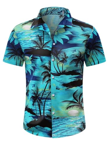 Image of Men's Hawaiian Shirt Tops Vintage Short Sleeve Button Down Beach Shirt Male Tropical Floral Summer Pullover Party Holiday