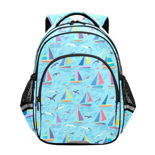 CHIFIGNO Lindos veleiros Gaivotas Mochila Azul Claro para Viagem Escolar Mochila Meninos Meninas Mochila Escolar com Listras Refletivas, Lindos veleiros gaivotas azul claro, Medium, Mochilas Daypack