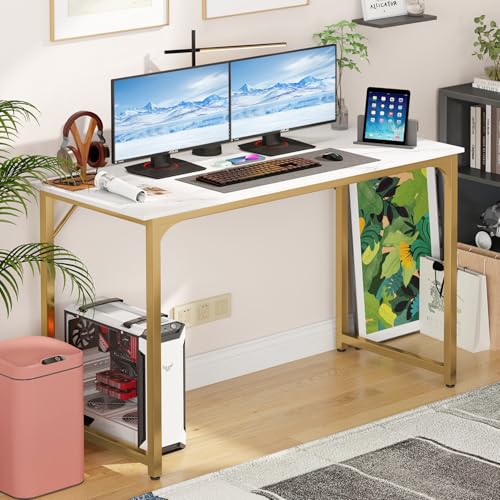 Image of BestOffice Computer Desk,Home Office Desk, Modern Simple Style for Home Office Study Writing (Gold, 47 Inch)
