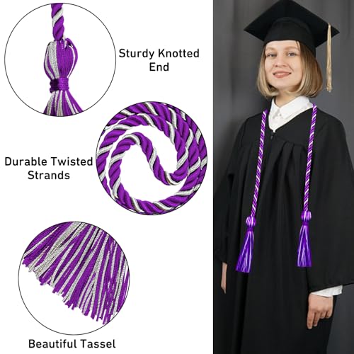 Image of Graduation Honor Cords Purple and Silver Graduation Cords with Tassels, 67 inch Long for Graduation Students