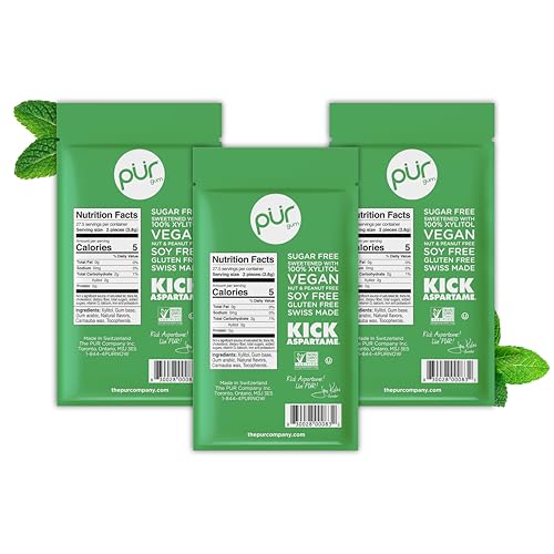 Image of PUR Gum | Aspartame Free Chewing Gum | 100% Xylitol | Natural Spearmint Flavored Gum, 55 Pieces (Pack of 3)