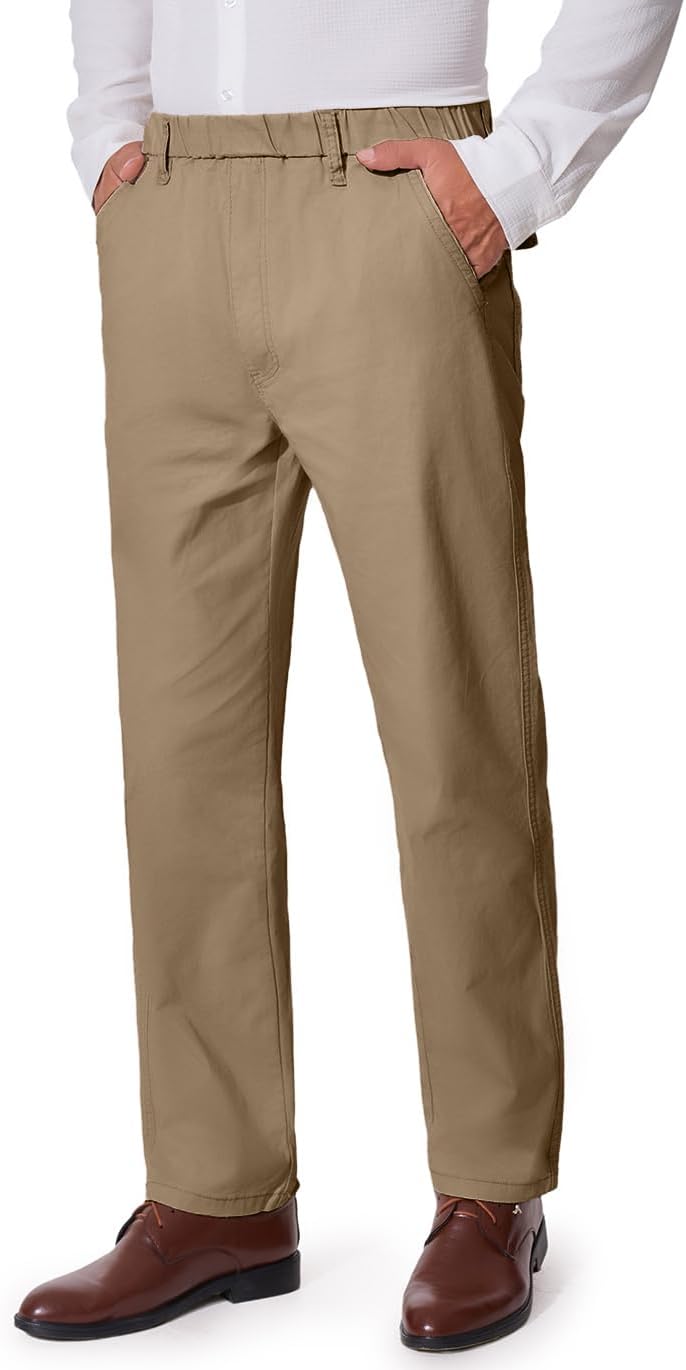 voeeron Mens Elastic Waist Twill Pants for Seniors – Pull On Comfort Pants with Stretch Waistband, Relaxed Fit - Image 2