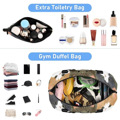 ALAZA Sports Duffel Bags with Toiletry Bag Set,Three Cat Travel Duffel Bags Multi Pockets Weekend Bag4