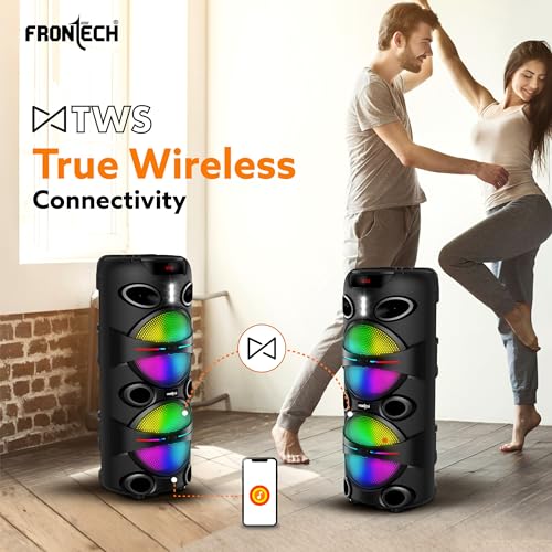 Image of FRONTECH Groove Multimedia Wireless Trolley Speaker - 24W Output, Bluetooth 5.0, LED Display, Disco Light, Wheels, Handle - (SW-0179, Black)