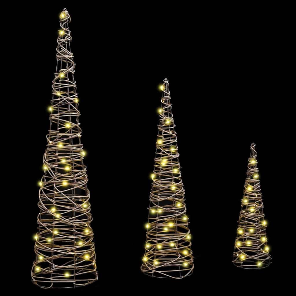 vidaXL Weihnachtsbaum 3 STK. Warmweiß 20 x 20 x 80 cm Rattan 90 LEDs