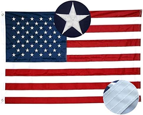 Xibaeu American Flag 3x5 ft- Durable 210D Nylon US Flag Outdoor Made in USA with Sewn Stripes, Embroidered Stars and Brass Grommets