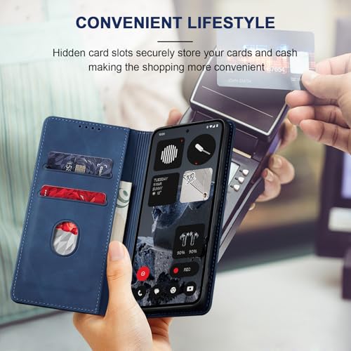 Image of Jasonyu Mobile Phone Case for Nothing CMF Phone 2 Pro Leather Flip Foldable Shockproof Magnetic Premium PU Leather Stand Function Card Slots Protective Flip Case Blue