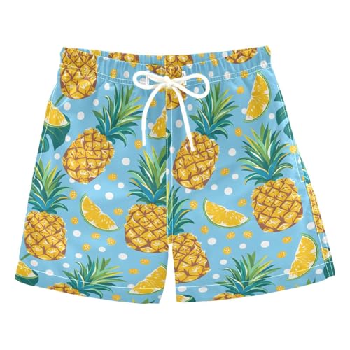 ALAZA Tropical Palm Leaves Pineapple Blue Boys' Swim Trunks Beach Shorts Quick Dry Swimsuit 2T
