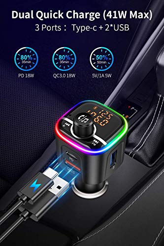 Bluetooth Fm Transmitter For Car, Wireless Bluetooth 5.0 Car Adapter, Wireless Radio Stereo Receiver, Hand-Free Call/ Mp3 Music Player/ 8 Led Colors Backlit/ Usb Port/ Tf Card/ U Disk #TOP1