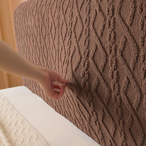 Image of HOMETHREADS Stretchable Lycra /Velvet Headboard Cover | Soft, Dust-Proof & Wrinkle-Resistant Bed Back Protector | Fits Leather, Wooden & Fabric Bedsides | for 5ft to 6.5ft Beds (Brown, 85x65cm)