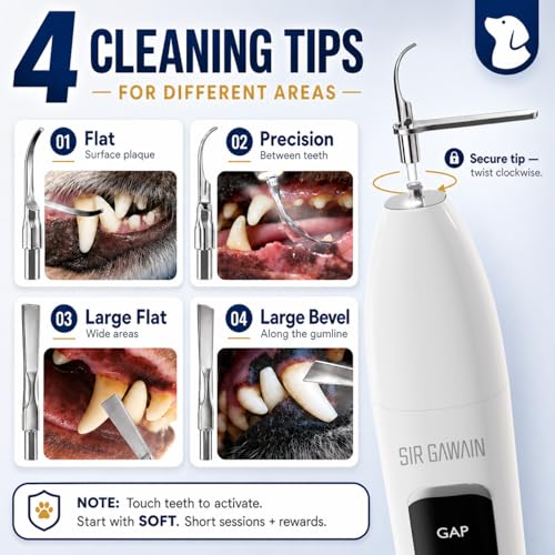 Image of SIRGAWAIN Pet Ultrasonic Dental Cleaner - Plaque, Tartar & Stains Remover, 4 Tips, 3 Modes, LED, Contact-Activated & Smart Touch Protection, Complete Cleaning Kit for Dogs & Cats