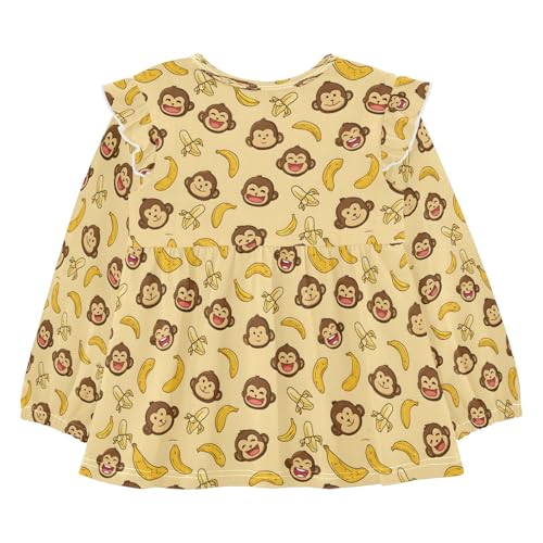 Cute Monkey Banana Y Girls Shirts Cotton Long Sleeve Ruffle Toddler Tee Tops2