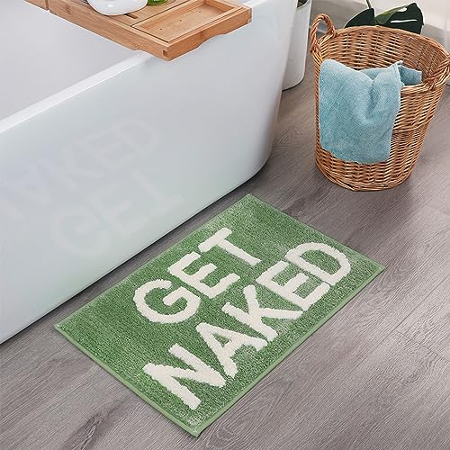 BOVEU Get Naked Teppich, rutschfest, saugfähig, flippig, maschinenwaschbar, Badteppiche für Badezimmer, Dusche, Waschbecken, 43,2 x 61 cm, Grün