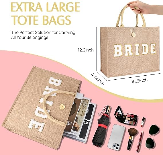 JUSTOTRY 1pcs Bride to Be Tote Bag, Beige, Hen Party Bag with 'BRIDE' Lettering, Hen Do Accessory, Bridal Shower Gift - Image 2