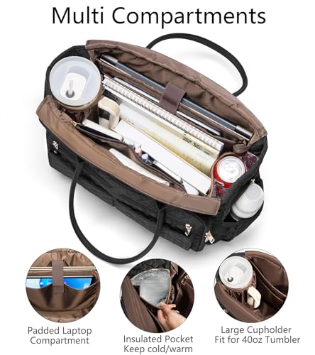 Teacher Bags for Women, 15.6 inch Laptop Work Tote Nurse Bible Bag Quilted Shoulder Handbag for Work, Daily, School, Travel2