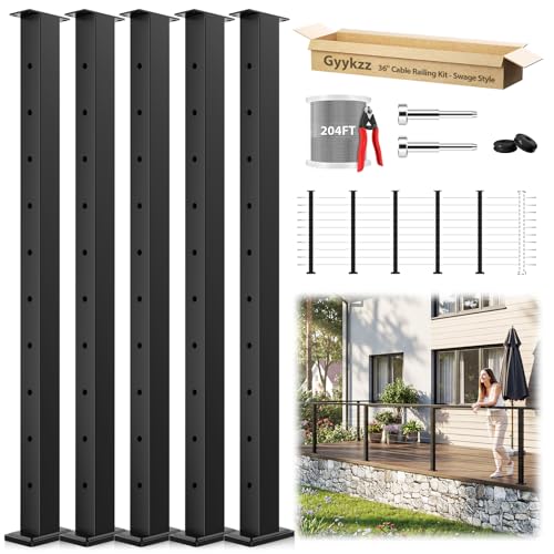 16-20FT Modular Cable Railing Kit for Deck 36", 5 Level Black Posts