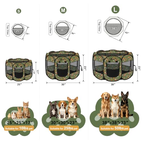 Image of Siedihit Dog Playpen, Medium Dogs Tent Crates Cage Indoor /Outdoor, Portable Pop Up Dog Kennel Playpen with Carrying Case for Dogs /Cats /Rabbits, Removable Zipper Top(Cottagecore, Medium)