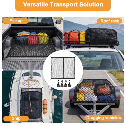 Image of STHIRA Elastic Bungee Cargo Net Car Trunk Shipping Net Mesh Double Layer Stretchy Tie-Down Net with Hooks, Expandable Cargo Mesh with Mounting Accessories, 80x60cm-180-120cm