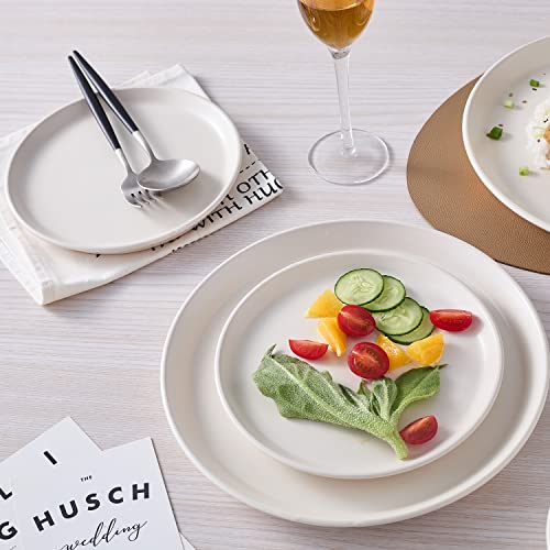 Image of Stone Lain Jules Stoneware 16-Piece Dinnerware Set, Plates and Bowls, Service for 4, Off White, Microwave & Dishwasher Safe