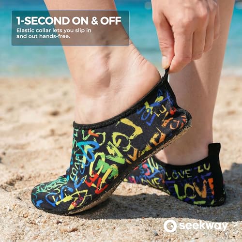 Image of SEEKWAY Water Shoes Women Men Adult Quick-Dry Aqua Socks Barefoot Non Slip for Beach Swim River Pool Lake surf Black SK002(U)