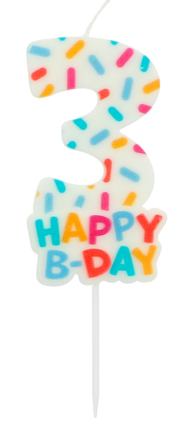 Folat 24113 Candle Cozy Sprinkles Number 3-7 cm-Cake Decorations for Birthday Anniversary Wedding Graduation Party, Multi Colors, 7 cm