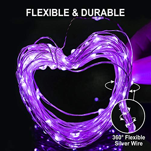 JMEXSUSS Purple Halloween String Lights, Solar String Lights Outdoor Waterproof, 2 Pack 32.8ft 100 LED Solar Fairy Lights, 8 Modes Solar Powered Copper Wire Fairy Lights for Halloween Decorations