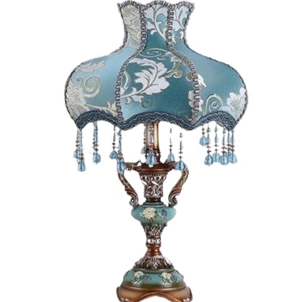 Lampada da tavolo vintage europea, luce notturna ambientale sul | Vintage europeo, base in resina, paralume in tessuto, dipinto a mano, luce ambientale