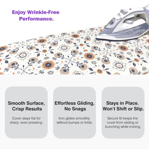 Image of Ironing Board Cover and Pad 18x49 Large, Extra Thick Natural Cotton, Silicone Coated, Scorch Resistant, Elastic Edge with Hook Loop Strap, Wide Iron Board Padding, Heatproof Floral