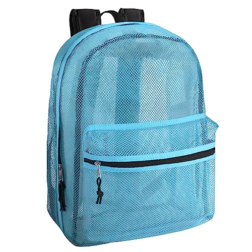 Mochilas de malha transparente para crianças em idade escolar, praia, viagens - Mochila de malha transparente com alças acolchoadas, Azul claro, Large, Viajar