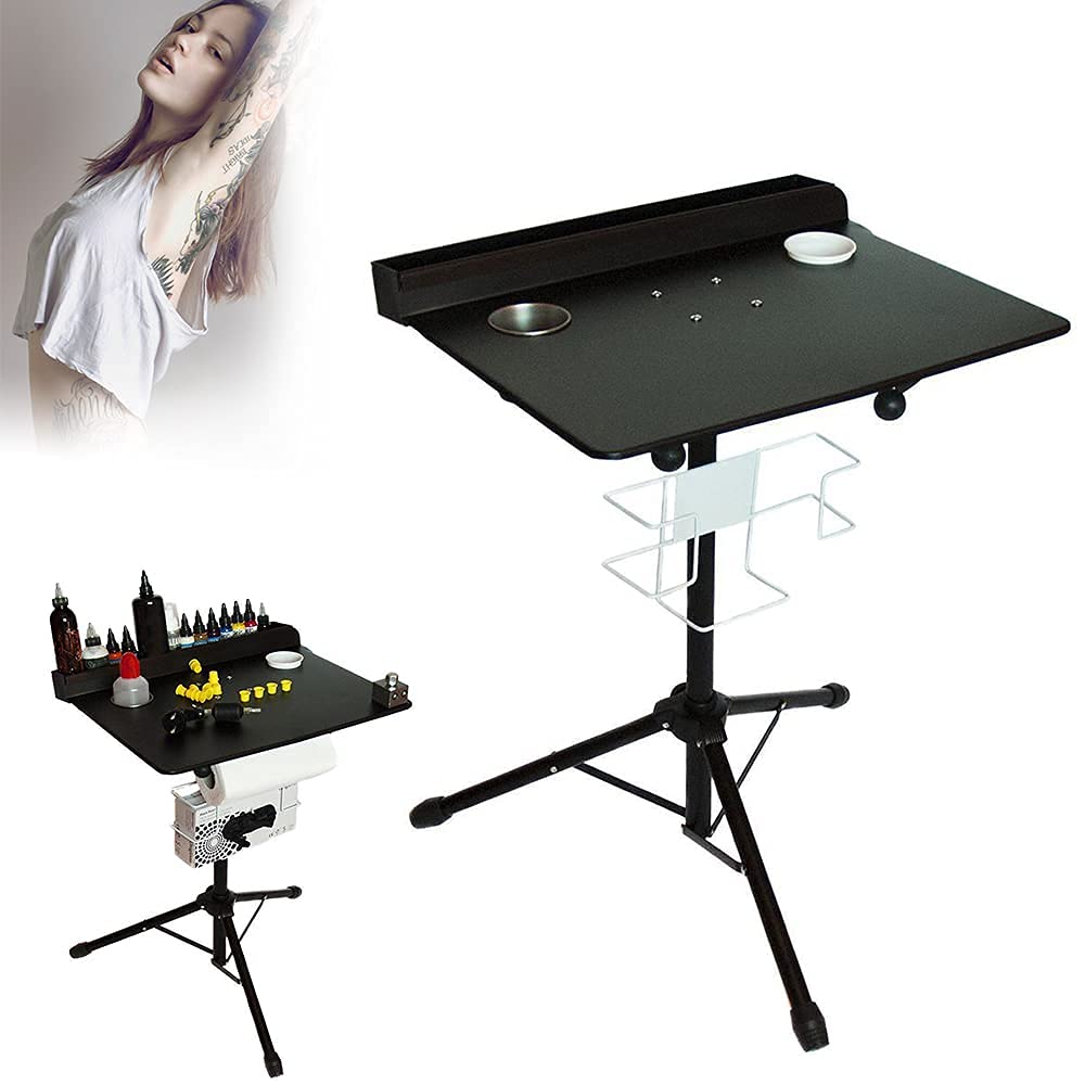 US in Stock,Tattoo Workstation Table,Portable Tattoo Workstation,Tattoo Work Station,Height Adjustable Tattoo Stand,Tripod,Salon Instrument Table,Tray Table Desk for Tattoo Studio Supplies (Black)