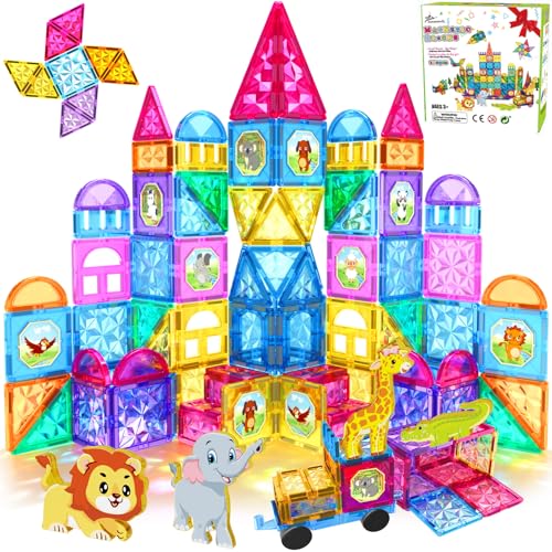 Jasonwell Magnetic Tiles Kids Magnetic Blocks 110PCS Building Sets 3D Magnet Tile Building Blocks Toy Construction Educational STEM Toys Gifts for Toddlers Boys Girls 3 4 5 6 7 8 9 10 + Year Old