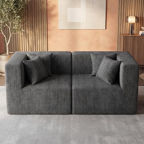 Image of MONVANE 75 inch Loveseat Sofa, Comfy Chenille Modular Sectional Sofa with 4 Pillows, Modern Deep Seat Boneless Couch, 2 Seater Sofa for Living Room, Bedroom and Apartment, Grey