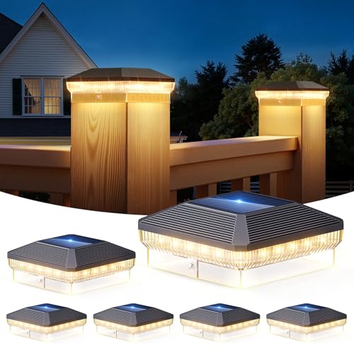 LETMY 6 Pack Solar Post Cap Lights Outdoor, 40 LEDs 4x4 Fence Post Solar Lights Outdoor Waterproof with 3 Modes, Solar Powered Deck Fence Cap Light for 3.5x3.5 4x4 Vinyl Wooden Posts (Black)