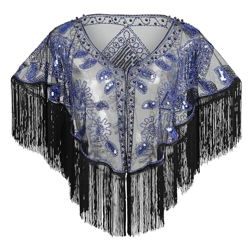 1920s Shawl Sequin Beaded Evening Cape Wraps for Gatsby Party Women Evening Cape Vintage Flapper Cover Up