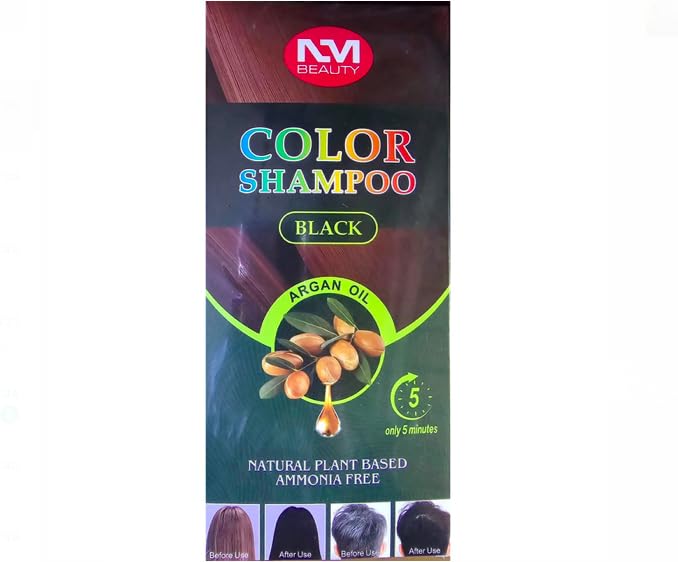 NM Beauty argan oil and natural plant based ammonia free hair coloring shampoo, black hair shampoo (250 ml)