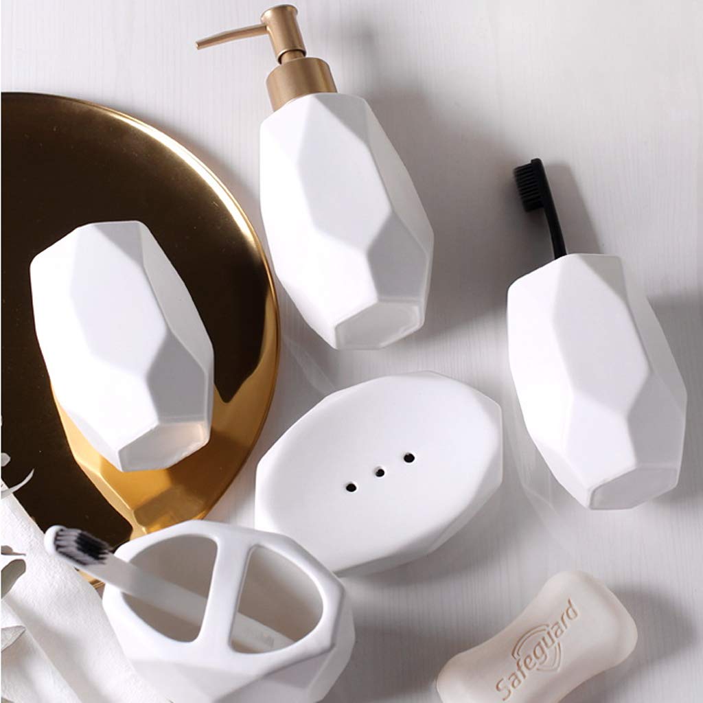 HYLR Lujosas cerámicas Mordern Juego de Accesorios de baño 5 Piezas Suministros de baño Juegos de Porta cepillos de Dientes Taza Taza de Enjuague dispensador de jabón Decoración de baño