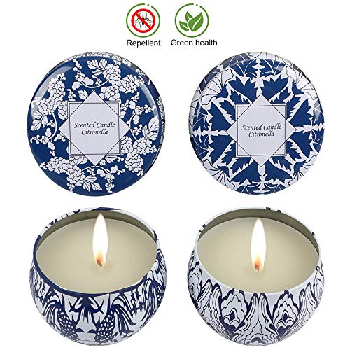KitchenGynti Citronella Candles, Scented Travel Outdoor Candles Set,Soy Wax Travel Tins 2.5oz Candle with Citronella, Indoor and Outdoor 4-Pack