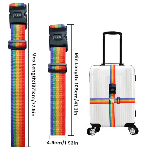 Image of 2 Pcs Travel Luggage Straps with Combination Lock, Adjustable Suitcase Trips Packing Belts with Buckle,Luggage Cover,Suitcase Covers for Luggage,Luggage Straps for Suitcases(Multicolor)